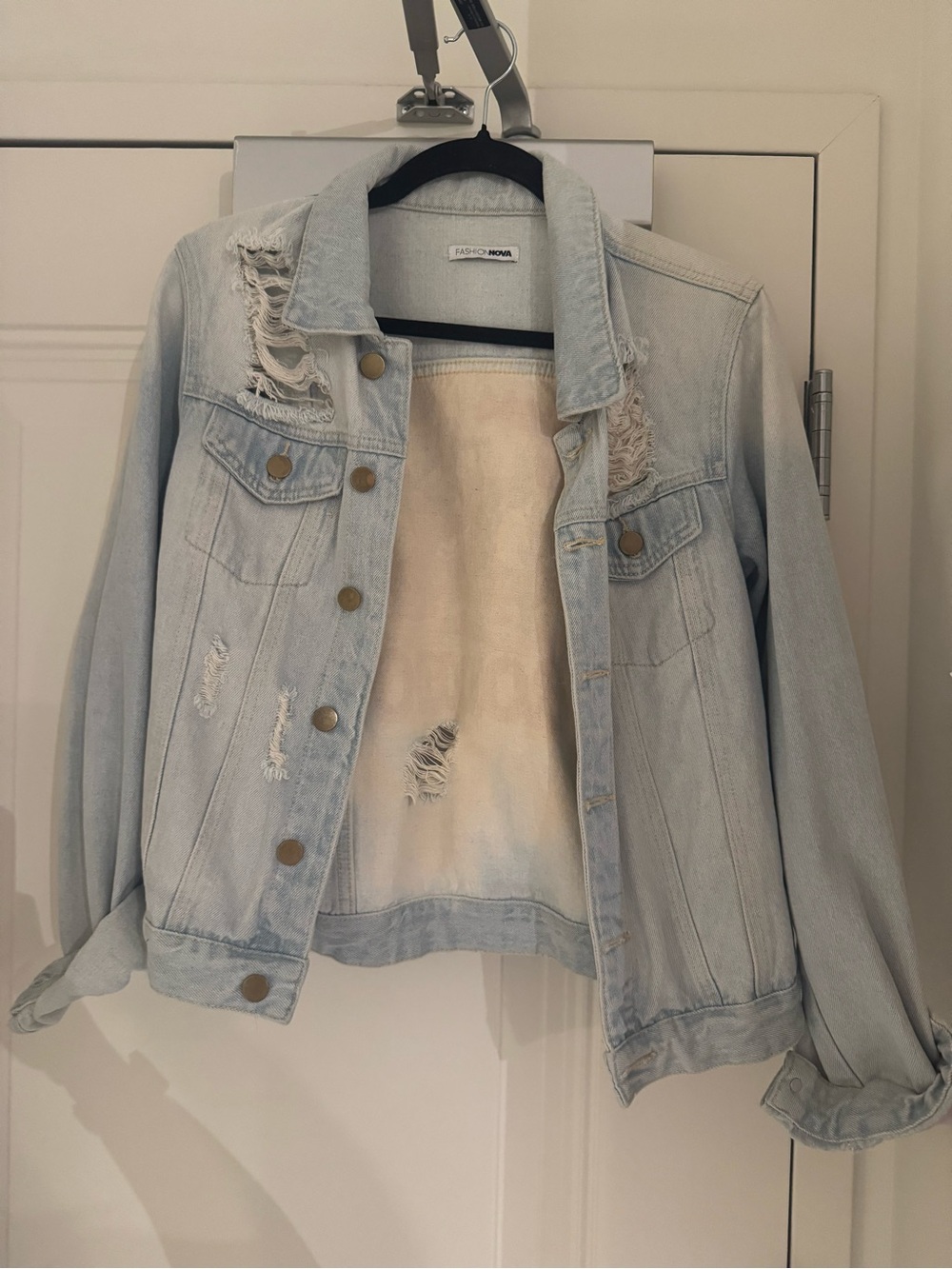 Fashion Nova Light Wash Distressed Coors Denim Jacket
